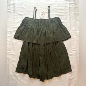 Spaghetti strap elastic waist square neck ruffle romper